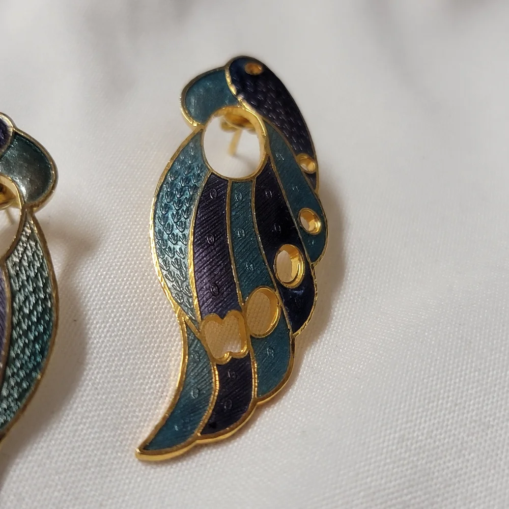 New Vintage Genuine Cloisonne Bird Earrings -Parrot